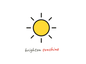 A hand-drawn yellow sun with the words brighton sunshine written underneath