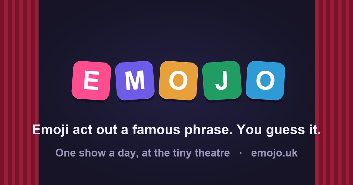 Emojo title card framed by theatre curtains